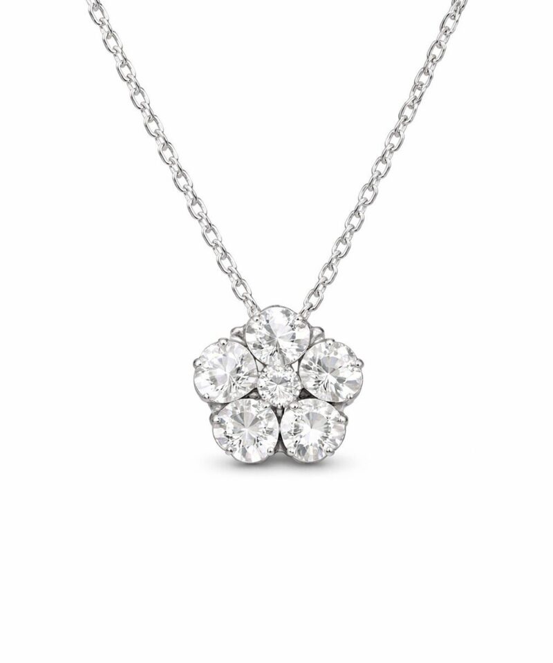 Colar Flor Glam Cravejado Moissanite 2,5 ct em Prata 925 com Ródio