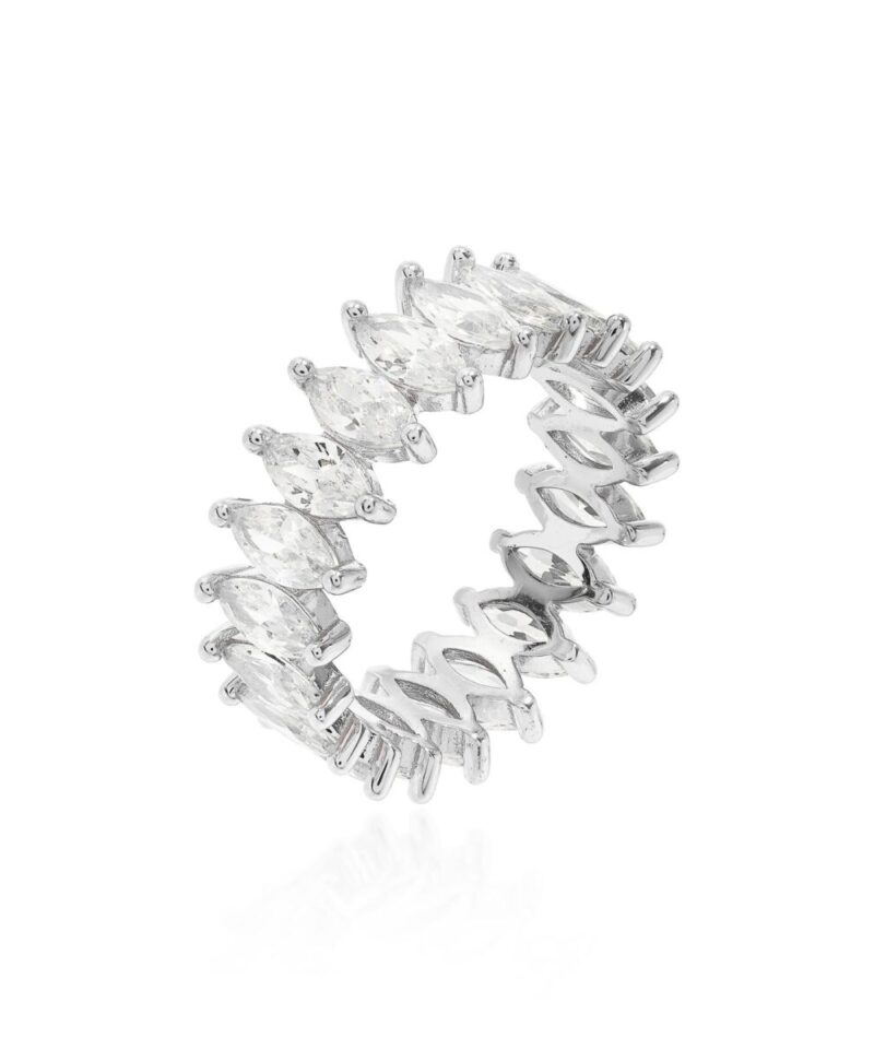 Anel Marquise Cravejado Moissanite em Prata 925 com Banho de Ródio - Aro 5