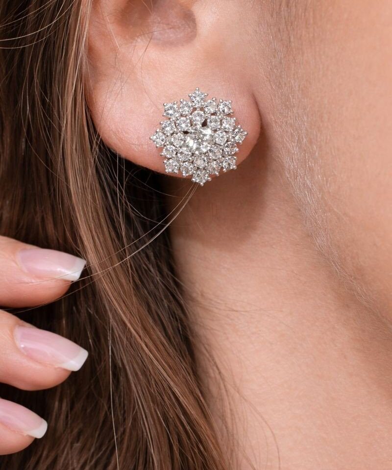 Alternative view of Brinco Chuveirinho Glam Floral Cravejado em Moissanite Prateado