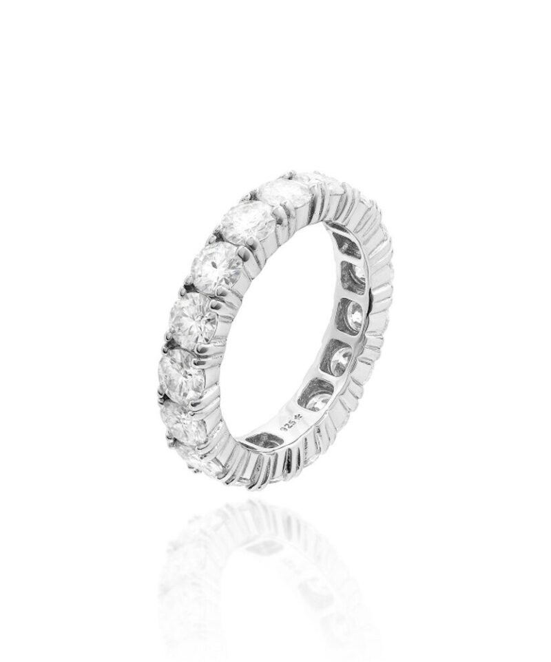 Aliança Champagne Royale Cravejada Moissanite 4 mm em Prata 925