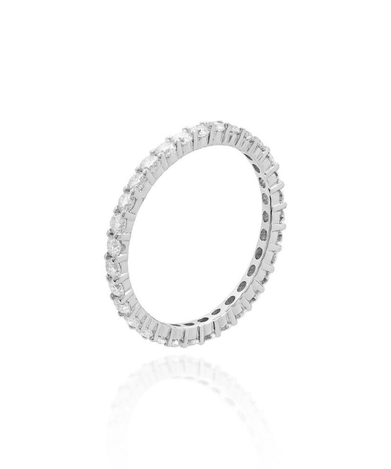 Anel Aparador Meia Aliança Cravejado Moissanite 2 mm em Prata 925