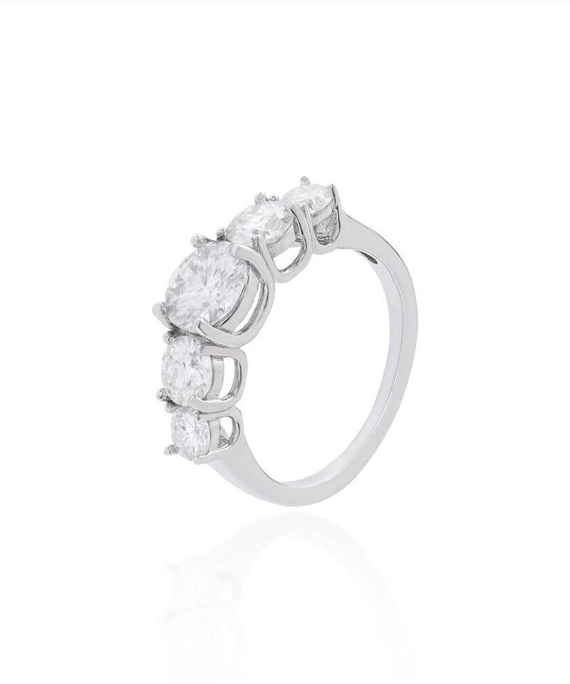 Anel Luxo 5 Pedras Moissanite 7 mm Lapidação Brilhante em Prata 925