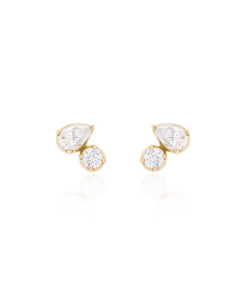 Brinco Gota Liso Dourado com Moissanite 4x6 mm 1,09 ct