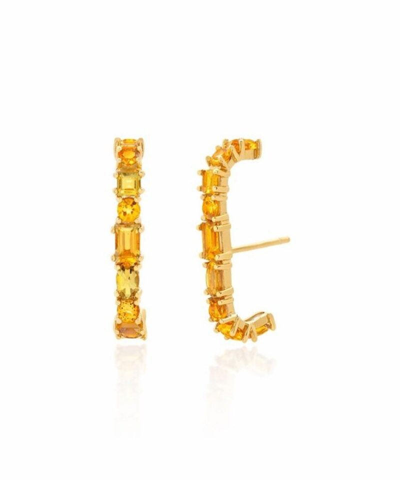 Brinco Ear Hook com Moissanite Amarela em Lapidações Variadas Dourado