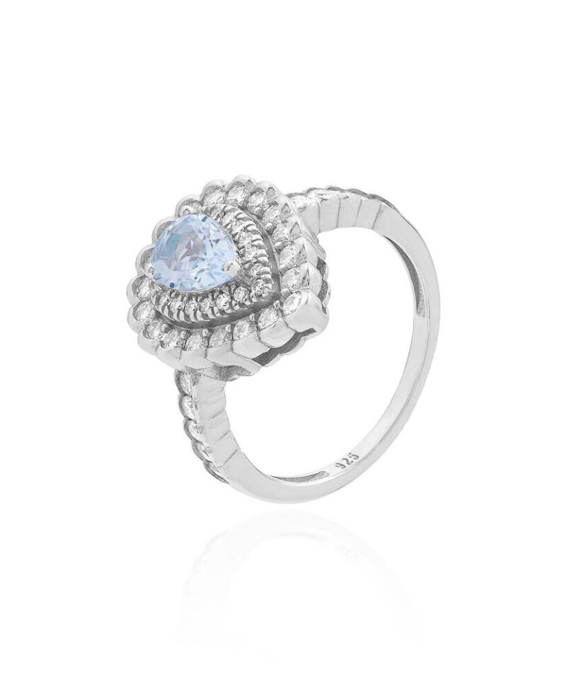 Anel Meia Cravação Água-marinha Gota 5 mm e Moissanite em Prata 925