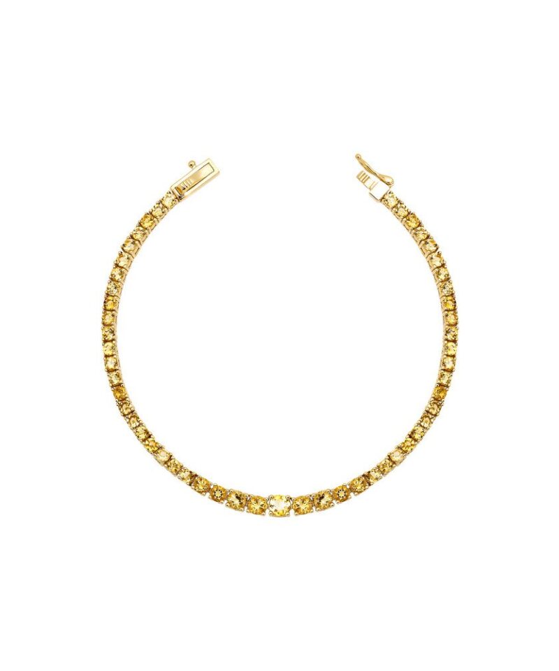 Pulseira riviera dourada com citrinos naturais de 3 mm e fecho de segurança tipo gaveta