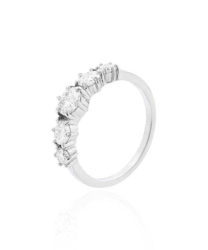 Anel Quintessence com 5 Moissanites de 5 mm em Prata 925