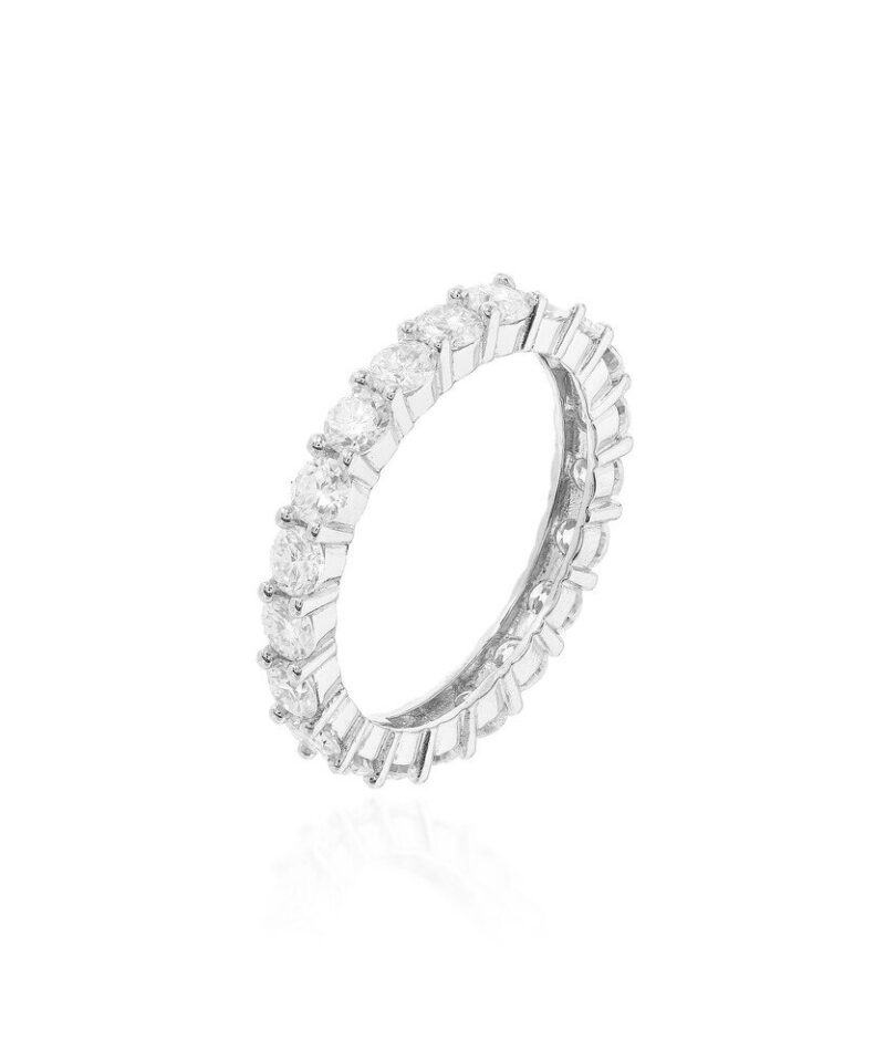 Anel Aparador Lumière Slim Cravejado Moissanite 3 mm em Prata 925