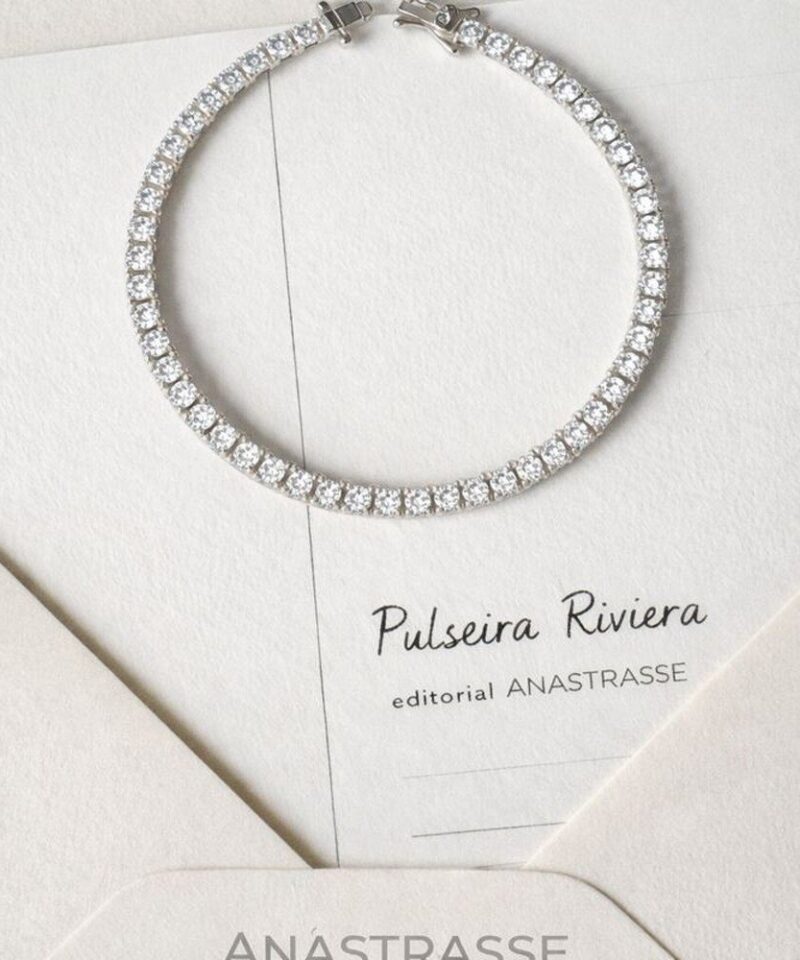 Alternative view of Pulseira Riviera com Moissanites Coração 2,5 mm 4 ct em Prata 925