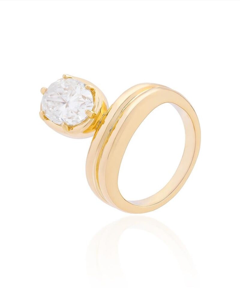 Anel Solitário Moissanite Oval em Prata 925 Banhada a Ouro 18k