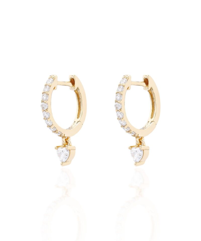 Brinco Argola Meia Cravação com Coração em Prata Banhada a Ouro 18k