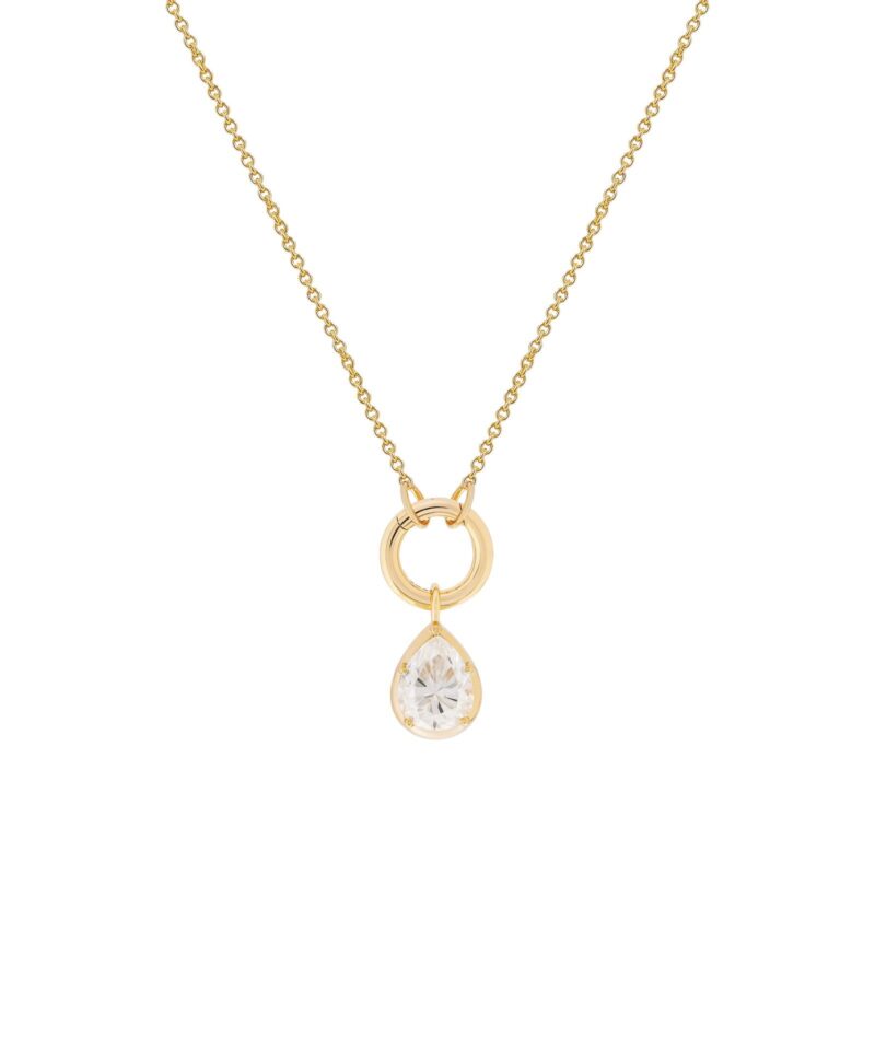 Colar Elos com Pingente Gota 7 mm Moissanite em Prata Banhada a Ouro 18k