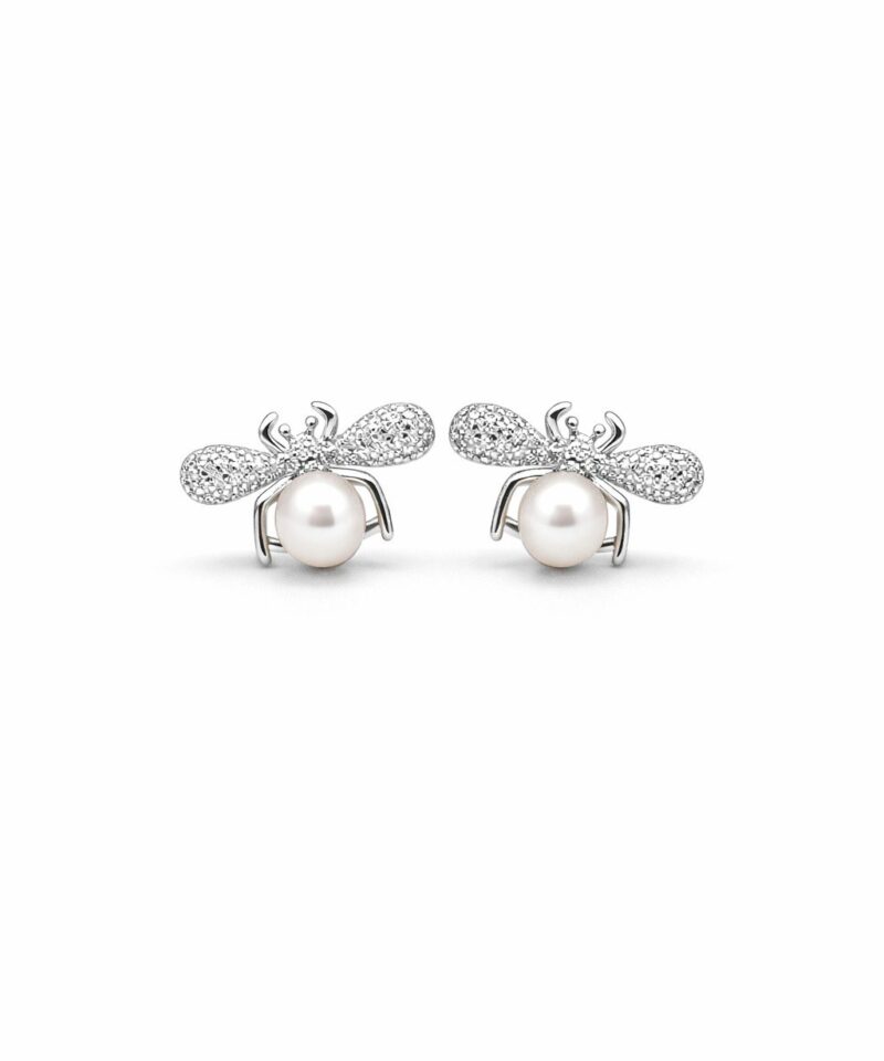 Brinco Vespa Glam com Moissanite e Pérola em Prata 925 com Ródio