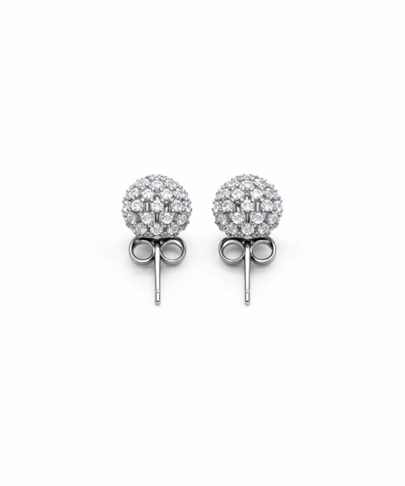 Brinco Bola Glam Cravejada Moissanite em Prata 925 com Banho de Ródio