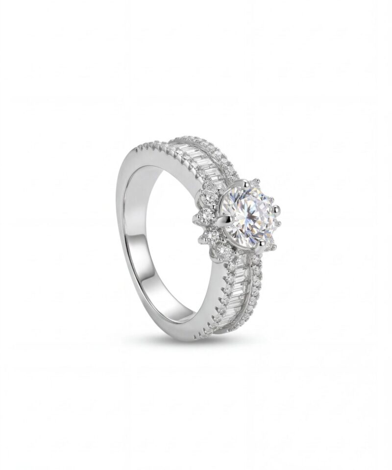 Anel Vibrante Moissanite Central 6 mm com Aro Cravejado
