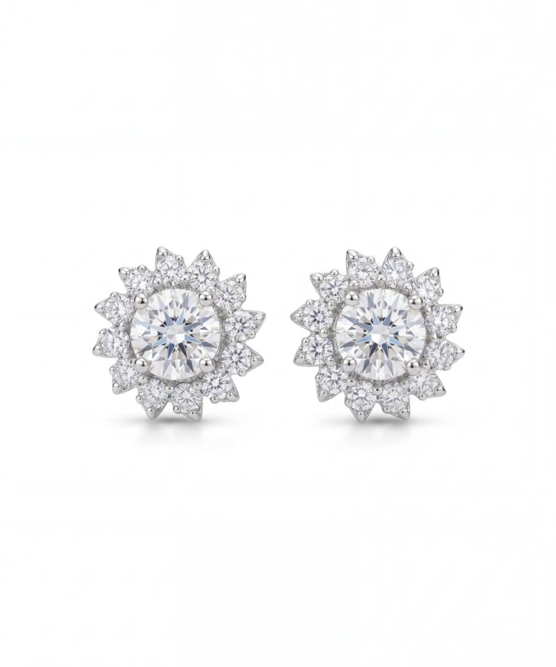 Brinco Celesty com Moissanite Central 6 mm e Halo Luminoso