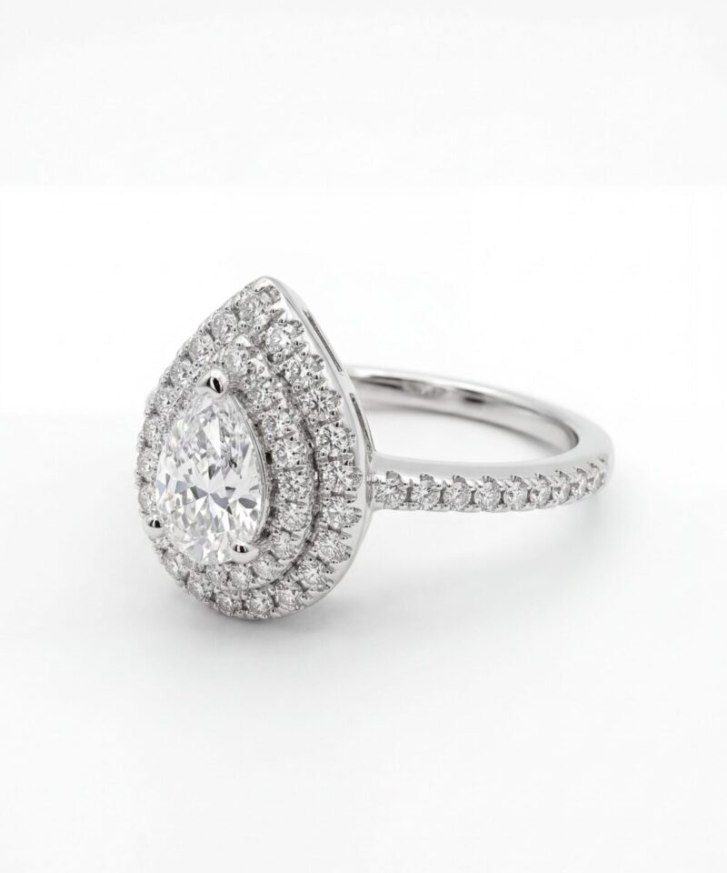 Anel Versales Moissanite 5 mm com Halo e Aro Cravejado