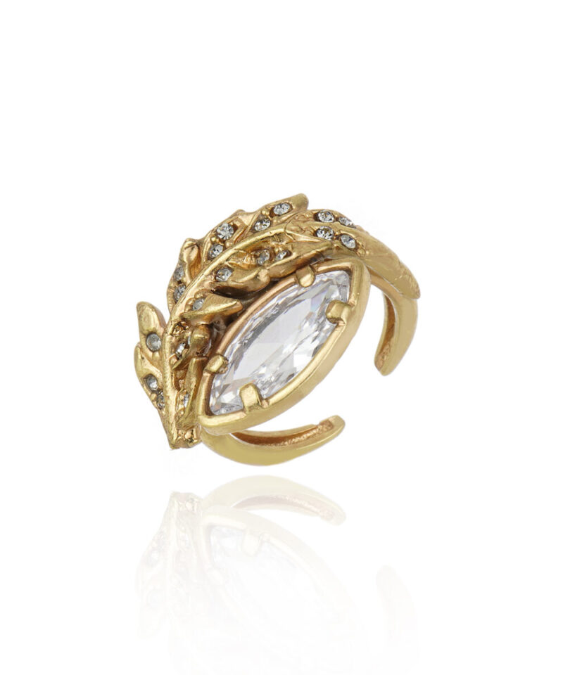 Anel Pavão com Cristais Transparentes em Banho Ouro Vintage | Claudia Arbex