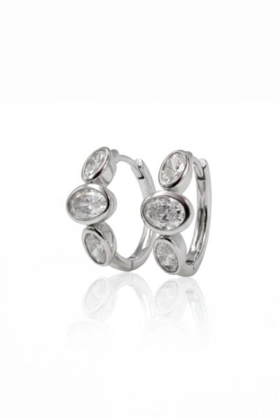 Brinco Argola Cercle Vivant Moissanite Oval 6 mm em Prata 925 com Ródio
