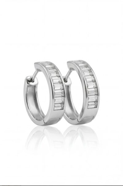 Brinco Argola Ascension Moissanite Baguete em Prata 925 com Ródio