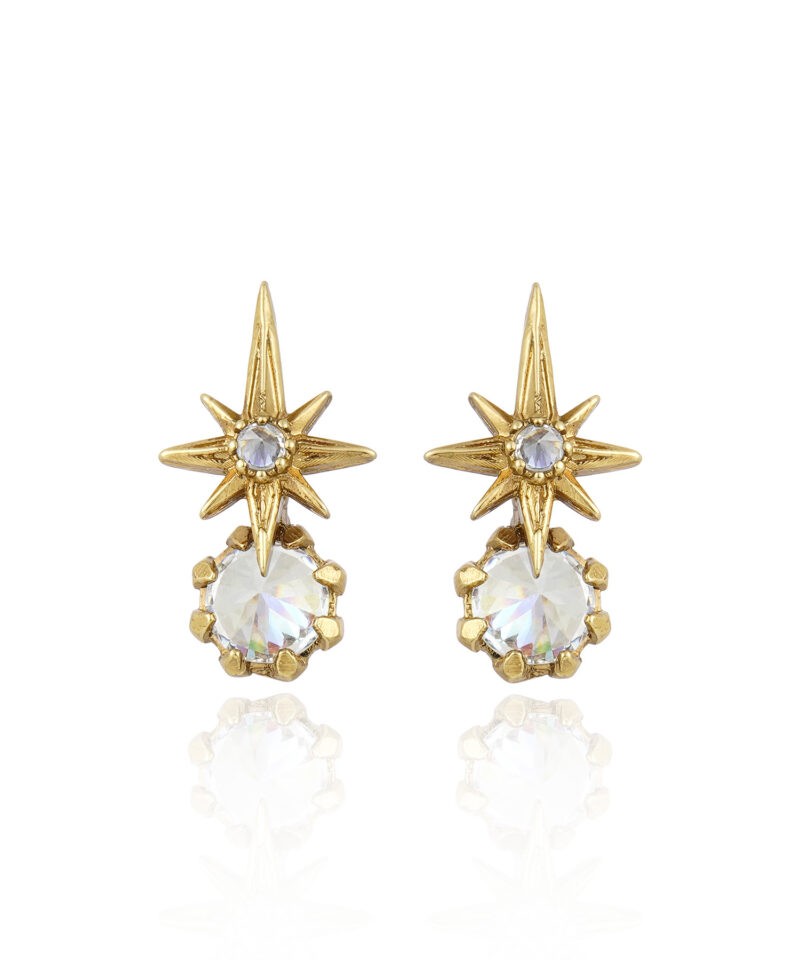 Brinco Star Harley P com Cristais em Banho Ouro Vintage | Claudia Arbex