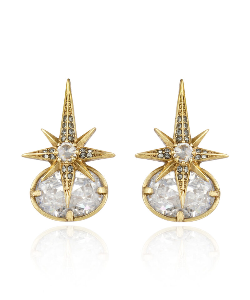 Brinco Star Harley com Cristais em Banho Ouro Vintage | Claudia Arbex