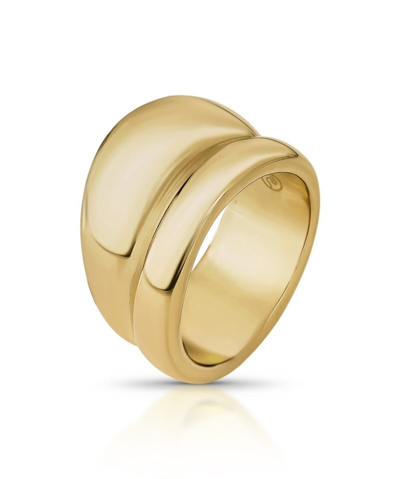 Anel Grand Curve Largo Curvo com Banho Dourado Polido