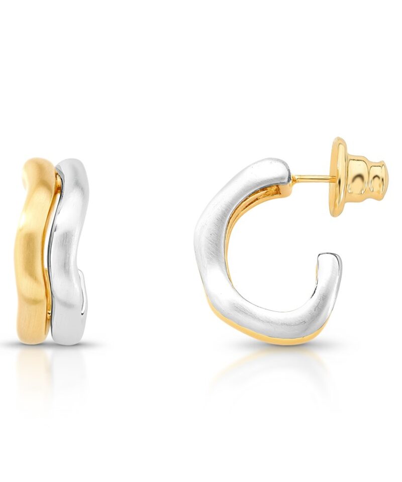 Brinco Harmonie Bicolor Dourado e Prateado Acetinado