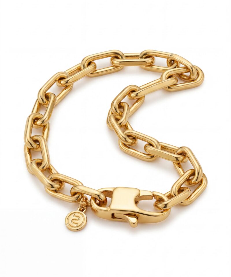 Pulseira Aliança com Elos Alongados em Banho Dourado Polido