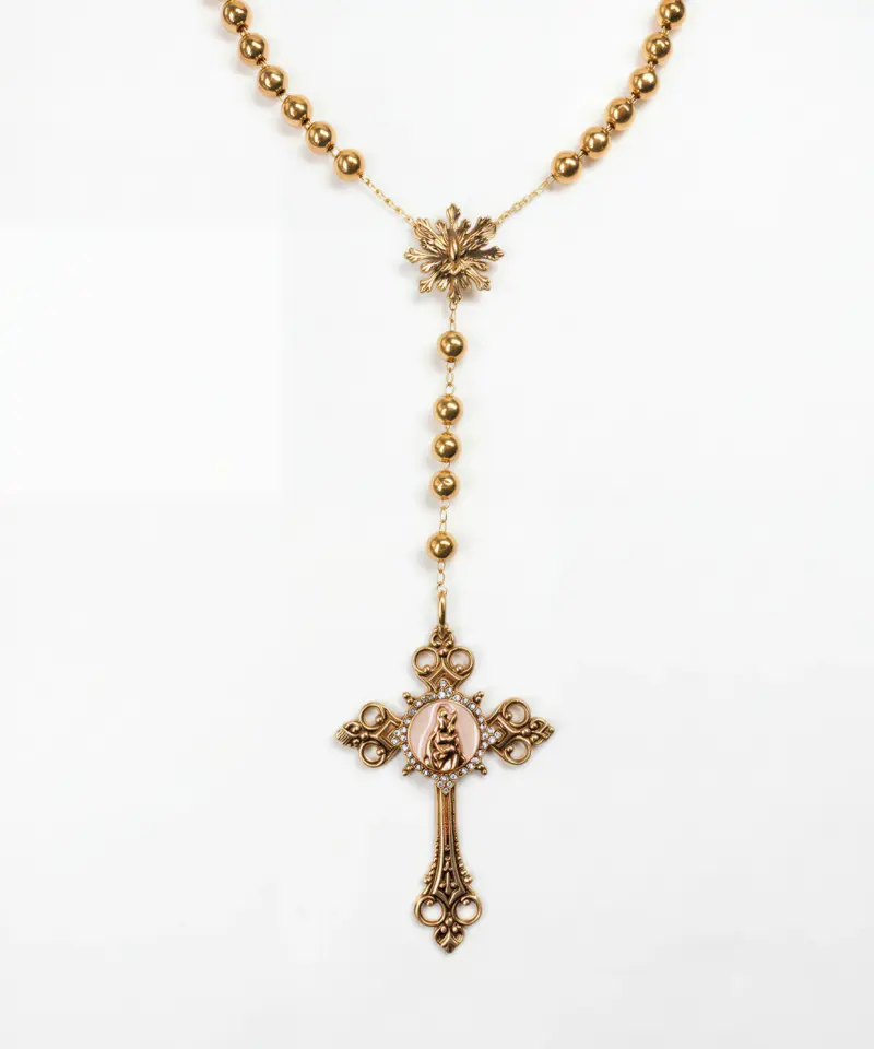 Colar Terço Nossa Senhora de Nazaré em Metal Dourado | Monica Di Creddo