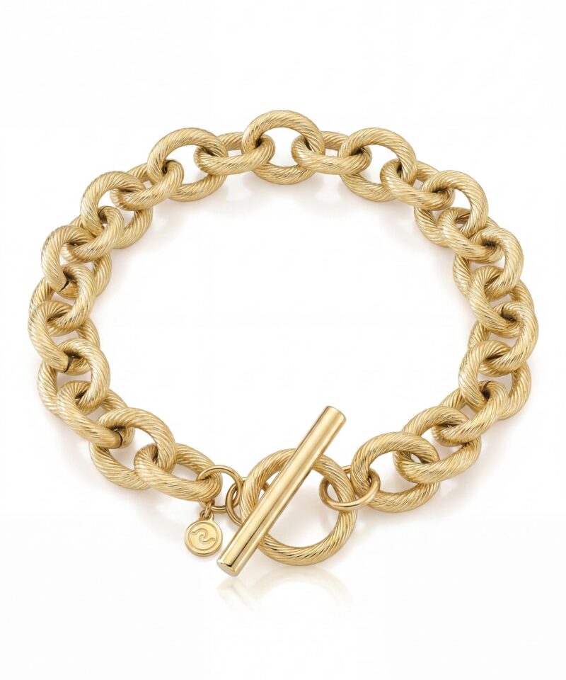 Pulseira Orla com Elos Robustos em Banho Dourado Texturizado
