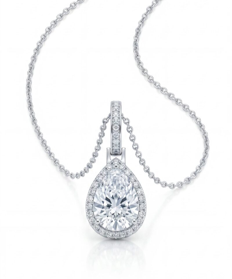 Pingente Gota Moissanite 10 mm com Halo Cravejado e Certificado GRA