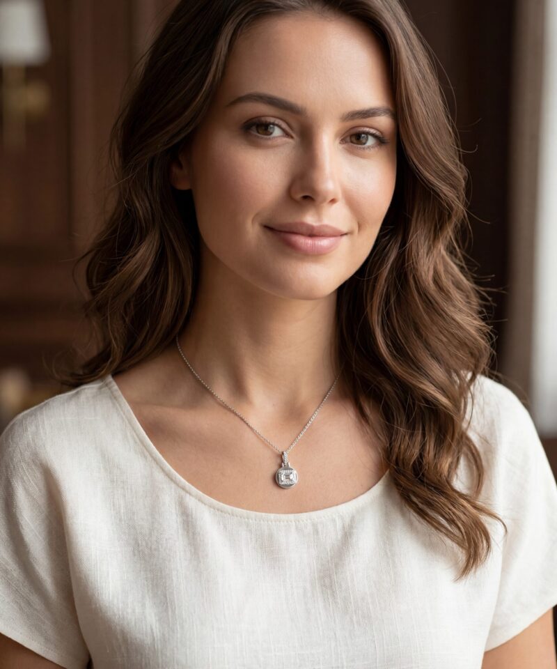 Alternative view of Pingente Maria Glam com Moissanite Retangular e Contorno Cravejado