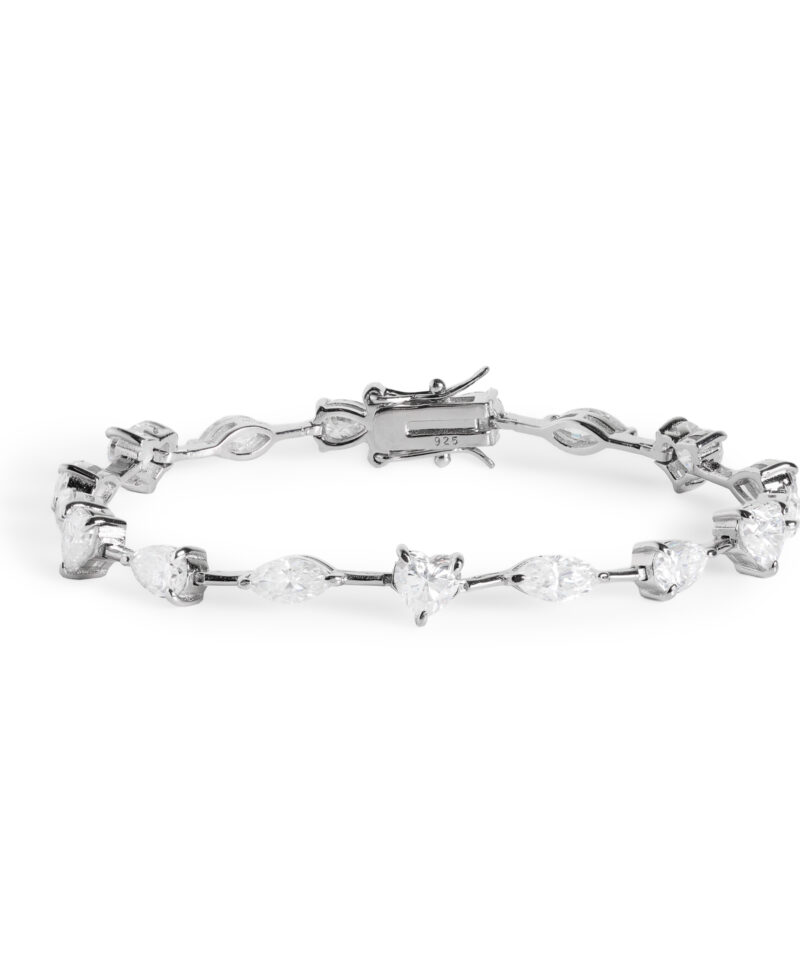 Pulseira Amour com Moissanites Navete e Coração 17 cm