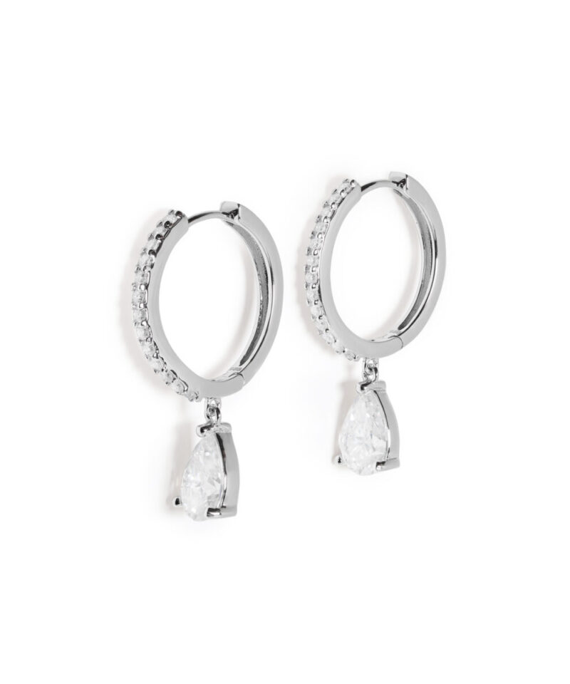 Brinco Argola Meia Cravação com Pingente Gota em Moissanite 3,41 ct
