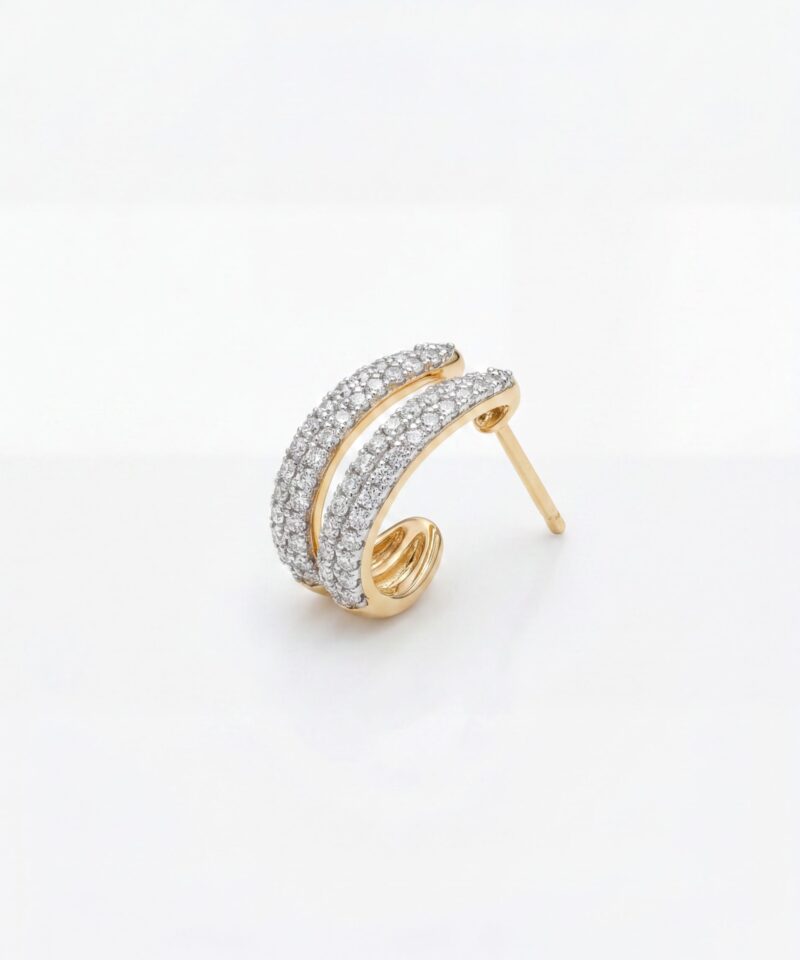 Brinco Duo Bar Glam com Duas Linhas Cravejadas 1 mm e Certificado GRA