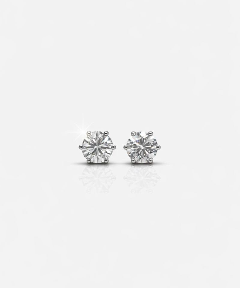 Brinco Solitário Ponto de Luz Moissanite 6,5 mm em Prata 925 com Ródio