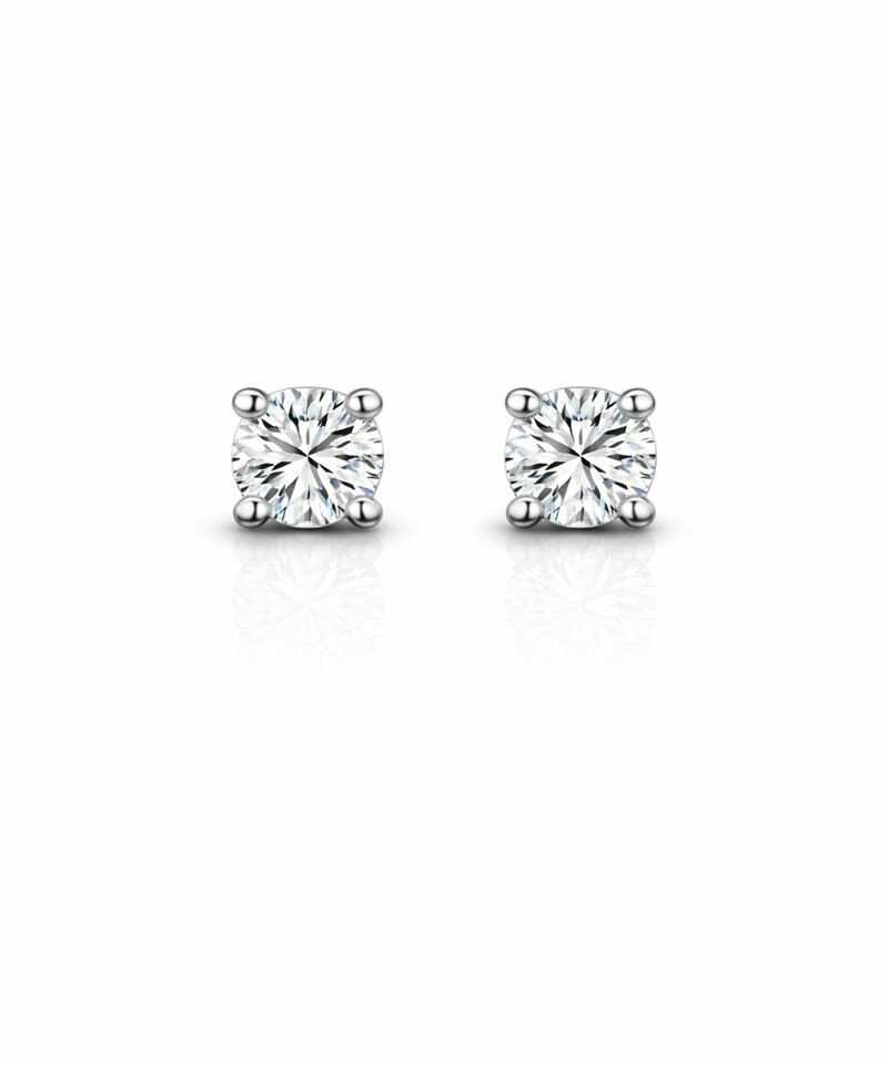 Brinco Solitário Ponto de Luz Moissanite 4 mm em Prata 925 com Ródio