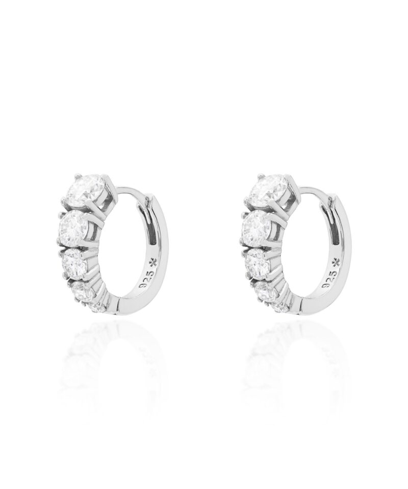 Brinco Argola Meia Cravação 14 mm com Moissanite em Prata
