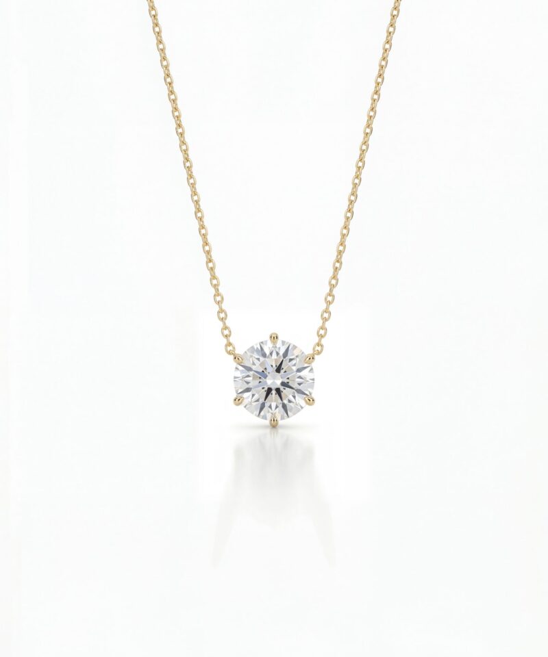 Colar Ponto de Luz Moissanite 6,5 mm em Prata 925 com Banho de Ouro