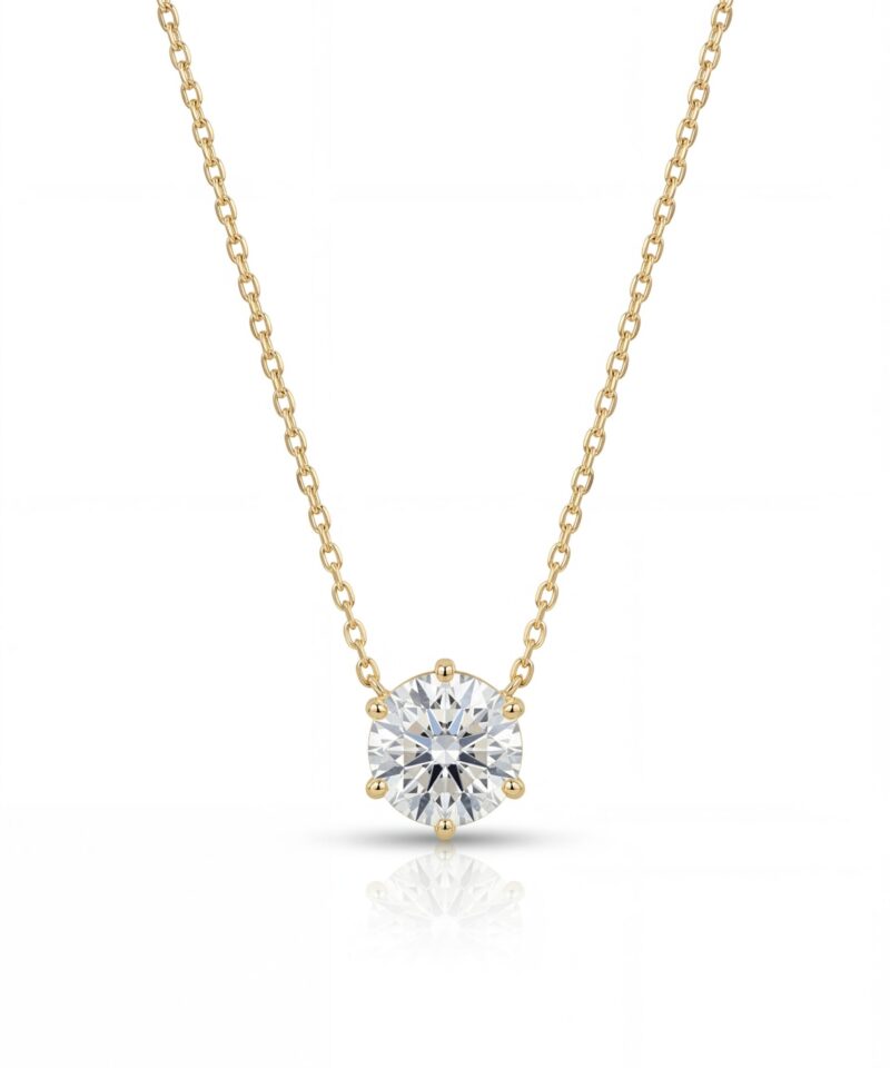 Colar Ponto de Luz Moissanite 8 mm em Prata 925 com Banho de Ouro