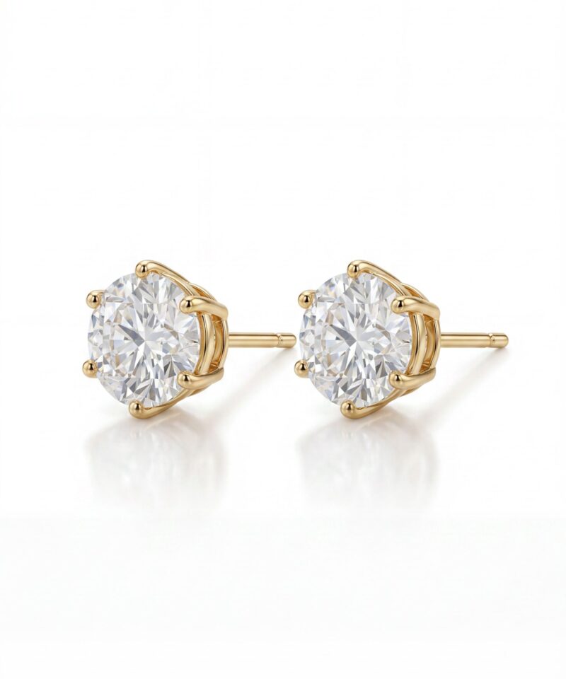 Brinco Solitário Moissanite 8 mm em Prata 925 com Banho de Ouro