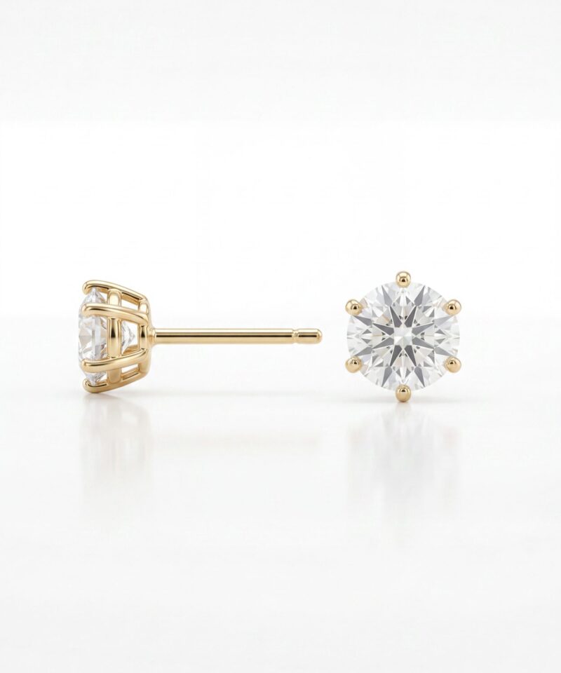 Brinco Solitário Moissanite 5 mm em Prata 925 com Banho de Ouro 18k