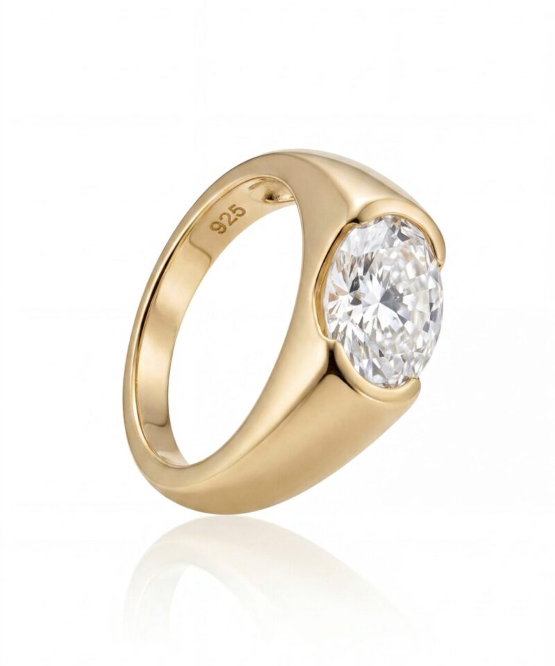 Anel Imperia Glam Moissanite Oval em Prata 925 com Banho de Ouro - Aro 17