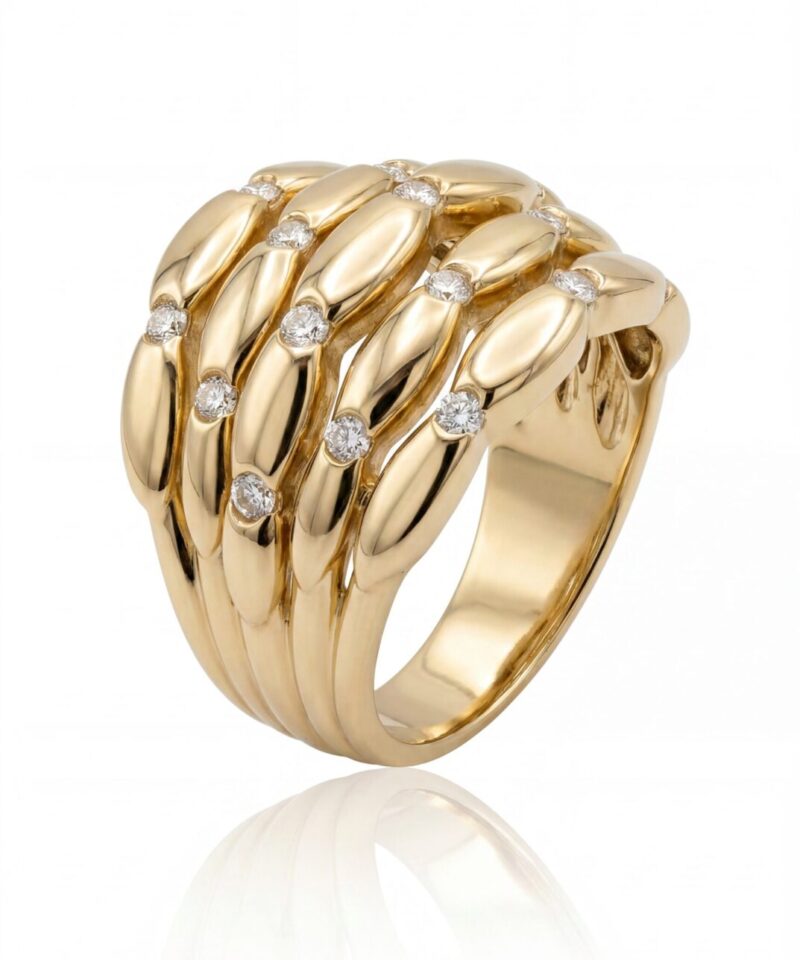 Anel Trama Glam Entrelaçado com Moissanite em Prata 925 e Banho de Ouro - Aro 19