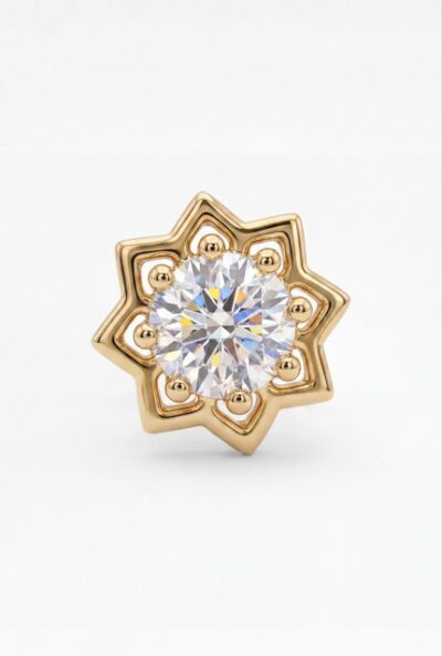 Brinco Fiore Glam Floral com Moissanite Central em Banho de Ouro 18k