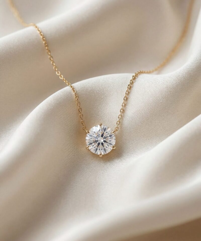 Alternative view of Colar Ponto de Luz Moissanite 8 mm em Prata 925 com Banho de Ouro