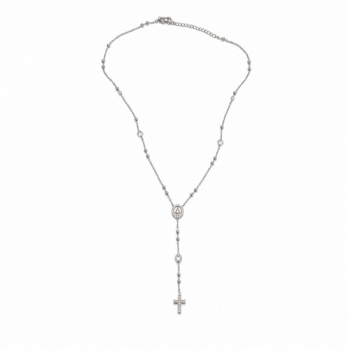 Colar Sancta Lumière com Medalha e Cruz Cravejadas em Moissanite 45 cm