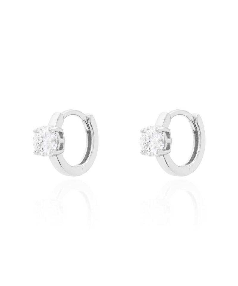 Brinco Argola Lumina Ponto de Luz Moissanite 5 mm em Prata 925 com Ródio