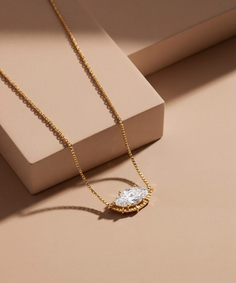 Colar Luxo Glam com Moissanite Oval em Prata 925 Banhada a Ouro 18k